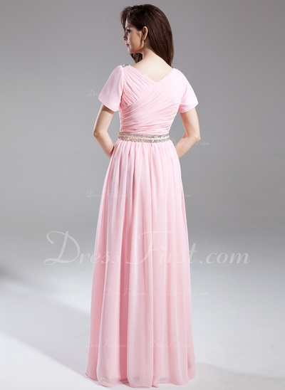 Corte A/Princesa Escote en V Vestido Chifón Vestido de festivo con Volantes Abalorios - Image 2