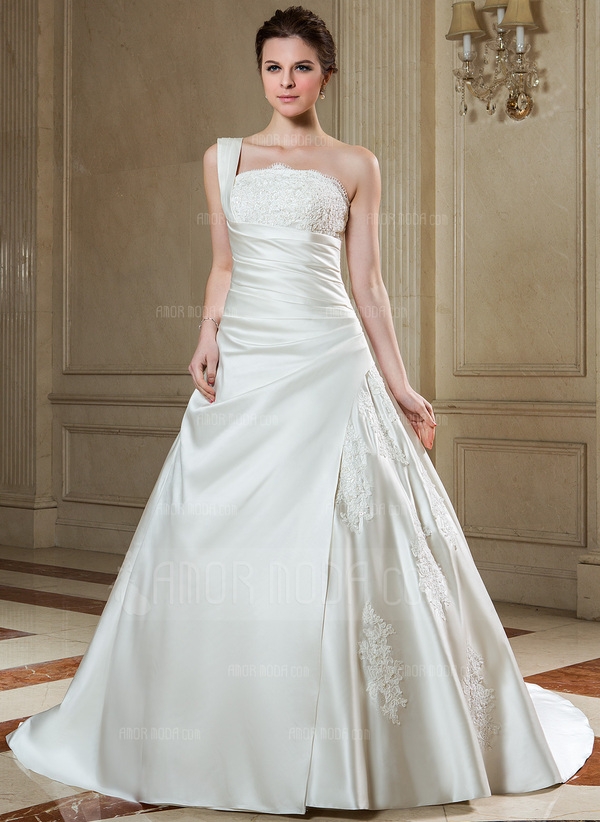 Corte-A-Princesa-Escote-Ondulado-La-Capilla-De-Tren-Saten-Vestido-De-Novia-Co