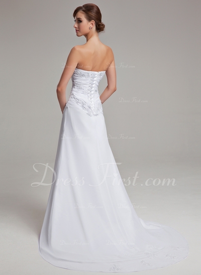 Corte A/Princesa Estrapless Barrer de tren Gasa Vestido de novia con Volantes Cordón (002004166)  - Image 2