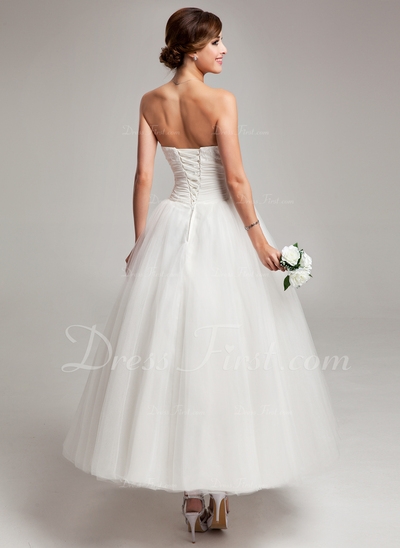 Corte de baile Escote corazón larga duración Gasa Tul Vestido de novia con Volantes Cordón  - Image 2