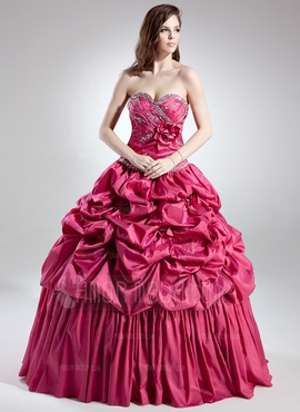 Corte de baile Escote corazón Vestido Tafetán Vestido de quinceañera con Volantes Bordado Flores