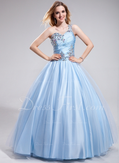 Corte de baile Un sólo hombro Vestido Tul Charmeuse Vestido de baile de promoción con Volantes Abalo