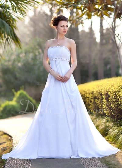 Corte imperial Estrapless Tren de la corte Gasa Vestido de novia con Volantes Bordado (002001417) 