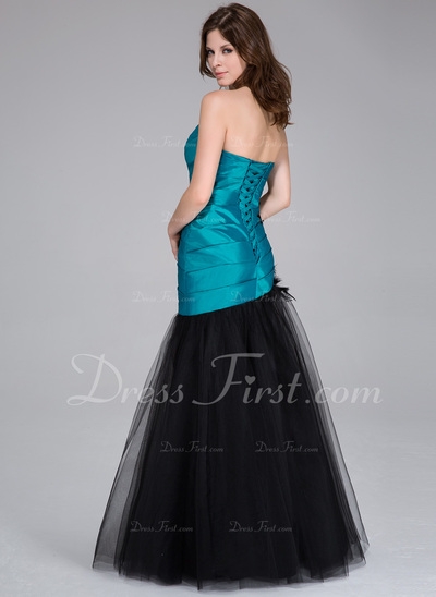 Corte sirena Escote corazón Vestido Tafetán Tul Vestido de baile de promoción con Volantes Cordón Ab - Image 2
