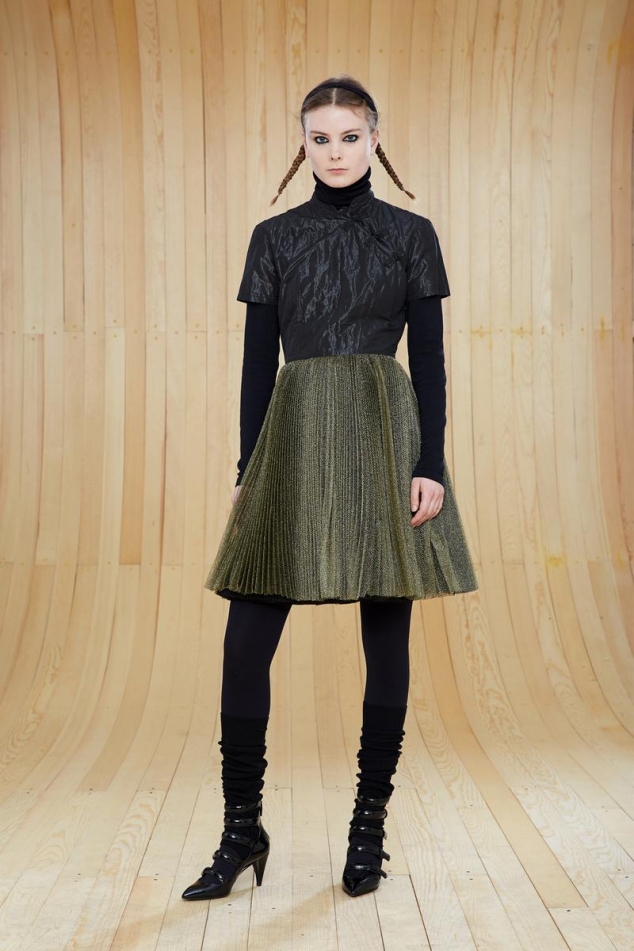 CRINKLE TAFFETA MANDARIN TULLE DRESS