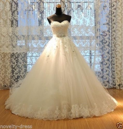 Custom New White/Ivory Strapless Tulle+Lace Wedding Dress Bridal Gown Plus size