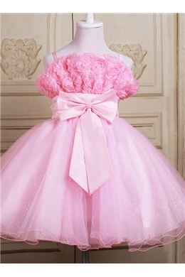 Cute Ruched Bowknot Tulle Sleeveless Flower Girl 