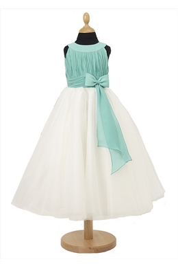 Cute Ruched Bowknot Tulle Sleeveless Flower Girl  - Image 2