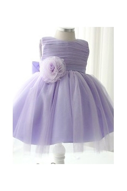 Cute Ruched Bowknot Tulle Sleeveless Flower Girl Dress