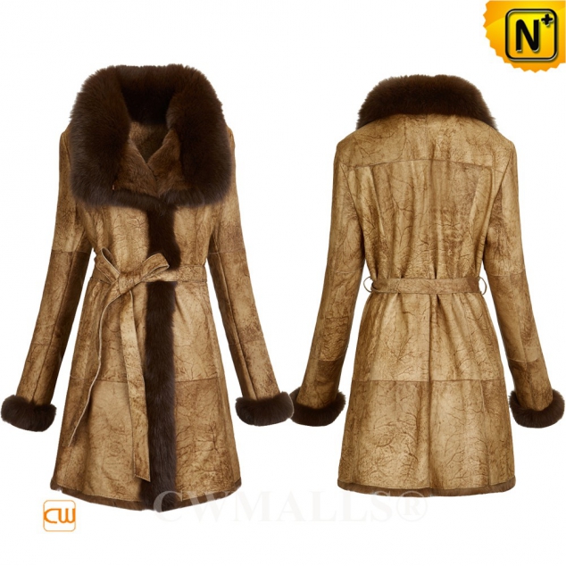 CWMALLS® Canberra Women Long Fur Trim Shearling Coat CW607058[Mother's Day Gift, Custom Made]