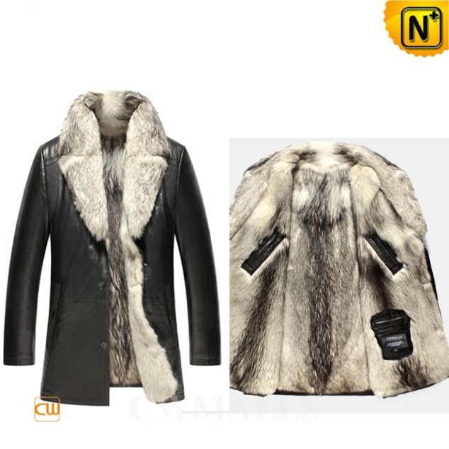 CWMALLS® Detroit Wolf Fur Lined Leather Coat CW855587
