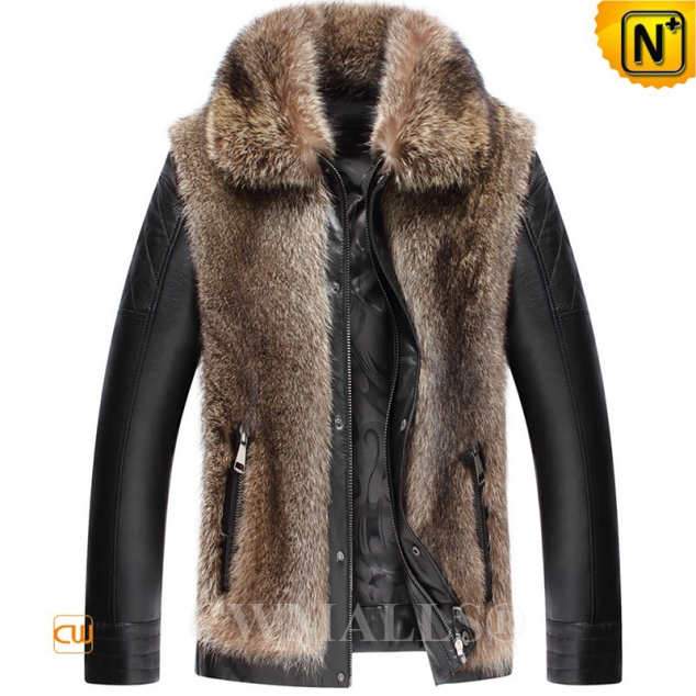 CWMALLS® Houston Raccoon Fur Leather Jacket CW817259