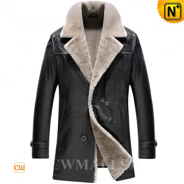 CWMALLS® Men Shearling Leather Pea Coat CW890013