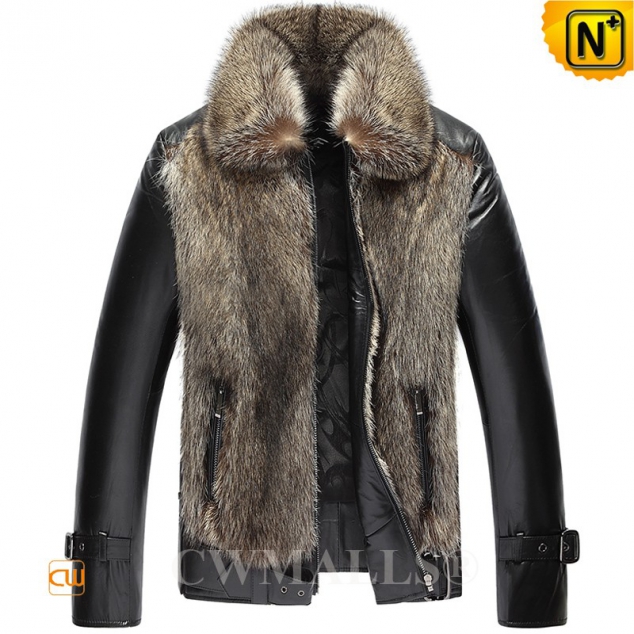 CWMALLS® New York Raccoon Fur Leather Jacket CW817257