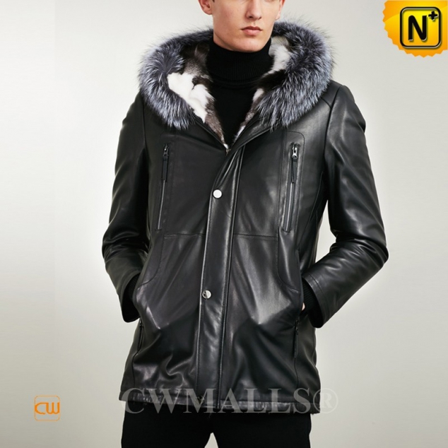 CWMALLS® Ottawa Hooded Fox Fur Leather Coat CW807502 [Extreme Cold Weather Clothing]
