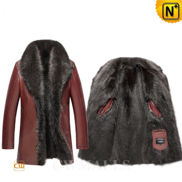 CWMALLS® Winnipeg Raccoon Fur Lined Leather Coat CW855581[Global Free Customization Fur Coat]
