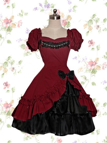 Dark Red And Black Cotton Gothic Lolita Dress