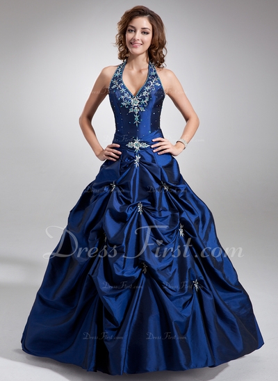 De baile Cabresto Chá comprimento Tafetá Vestido quinceanera com Bordados Bordado (021004580)