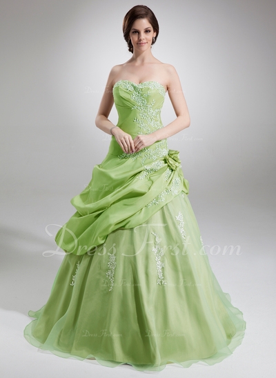 De baile Coração Chá comprimento Tafetá Organza de Vestido quinceanera com Pregueado Renda fecho de 