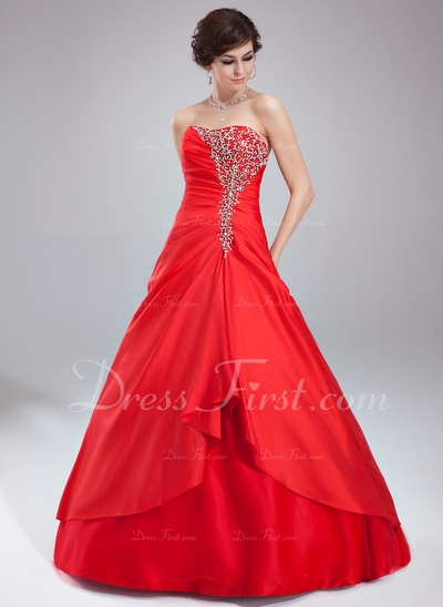 De baile Coração Chá comprimento Tafetá Tule Vestido quinceanera com Pregueado Bordado (021004571)
