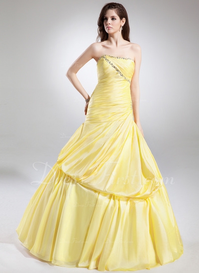 De baile Coração Chá comprimento Tafetá Vestido quinceanera com Pregueado Bordado (021004726)