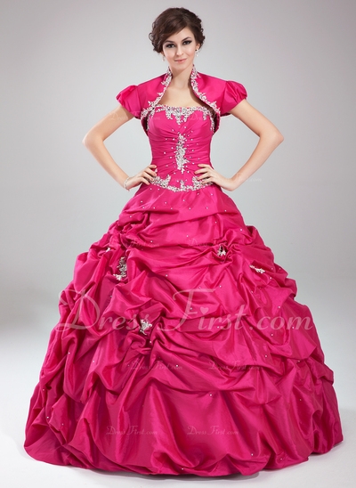 De baile Coração Chá comprimento Tafetá Vestido quinceanera com Pregueado Renda Bordado Lantejoulas 