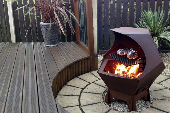 Decahedron Fire Pit with removable grill