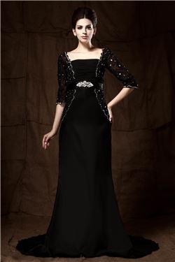 Delicated Crystal Trumpet Long Sleeves Floor-Length Mother of the Bride Dress