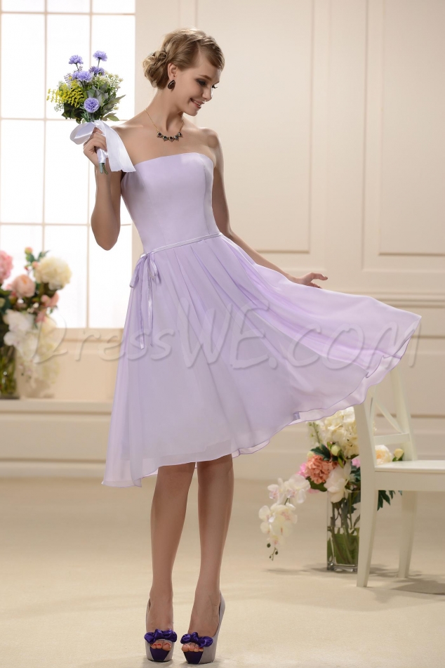 Designer Natural Waist Knee-Length Strapless Bridesmaid Dress