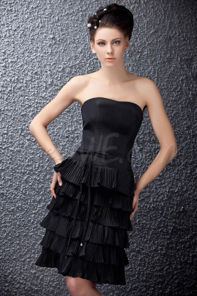 Designer Tiered Ruffles A-Line Strapless Knee-Length Polina's Bridesmaid Dress