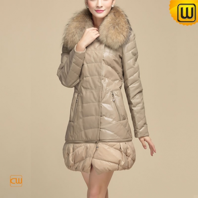 Designer Women Leather Down Long Coat CW630331