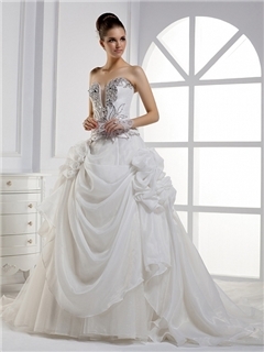 Dramatic Ball Gown Sweetheart Floor-length Cathedral Train Wedding Dress 