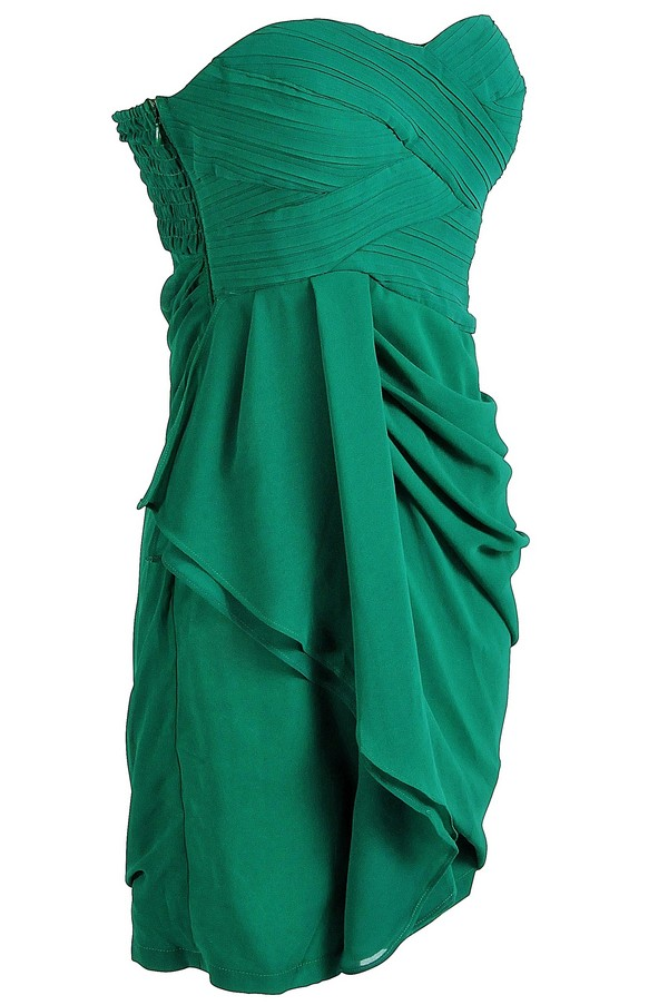 Draped Chiffon Dress in Green - Image 2