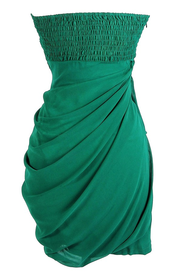 Draped Chiffon Dress in Green - Image 3