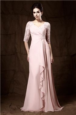 Draped Lace Sheath/Column V-Neck Half-Sleeves Long Mother  - Image 2