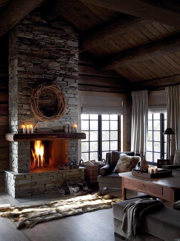 Dry stacked stone fireplace - FaveThing.