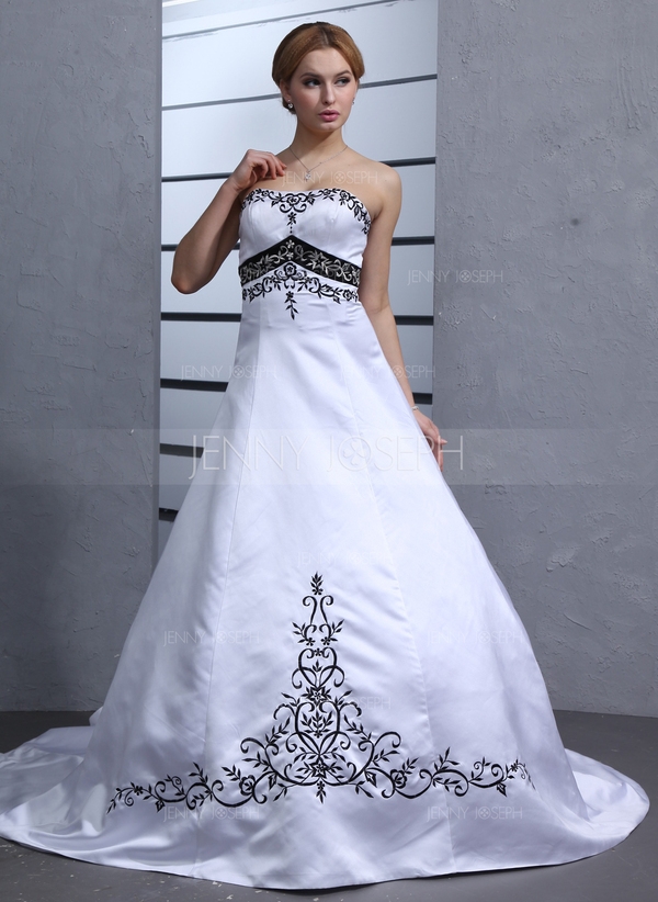 Duchesse-Linie Herzausschnitt Kapelle Schleppe Satin Brautkleid - Image 3