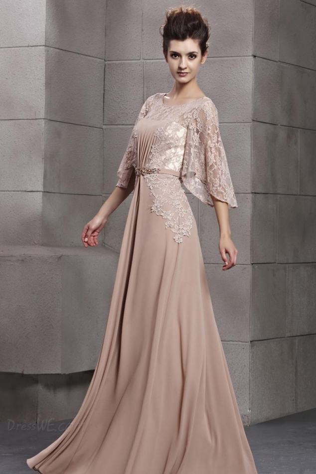 Elegant A-Line Lace Shoulder Floor-Length Mother of the Bride Dress