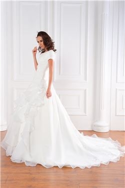 Elegant A-line/Princess Short-Sleeve Scoop Floor-Length Chapel Pick-up Renata s Wedding 