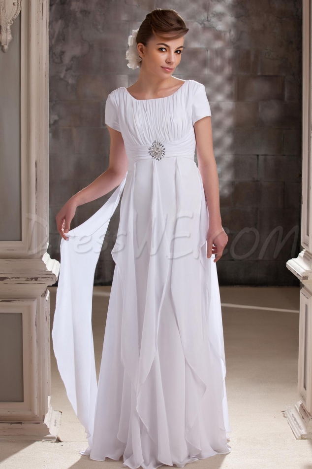 Elegant A-line Ruffles Scoop Short Sleeves Floor-Length Daria's Mother of the Bride Dress
