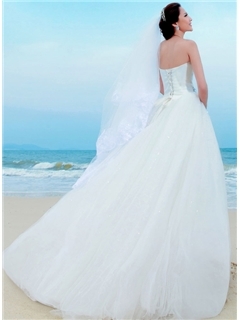 Elegant A-line Sleeveless Chapel Train Draped Waistline Wedding Dress