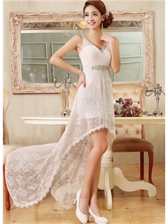 Elegant Asymmetry V-Neck Zipper-Up Evening/Cocktail Dress