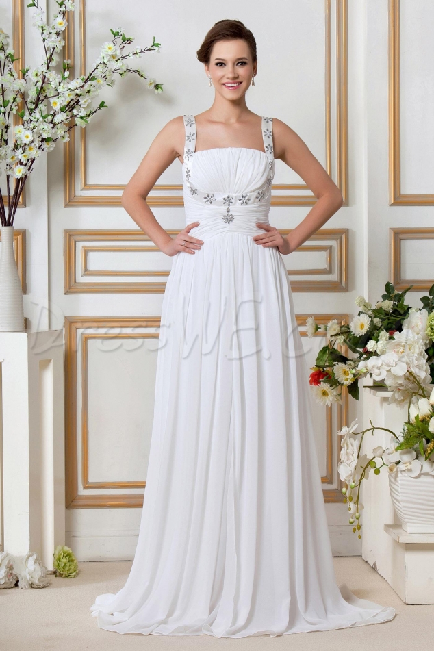 Elegant Empire Straps Square Floor-length Beaded Sandra's Wedding Dress