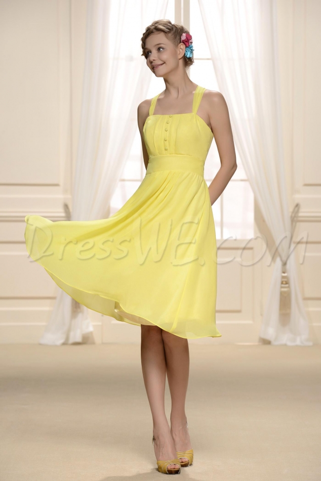 Elegant Knee-Length Button New Bridesmaid Dress