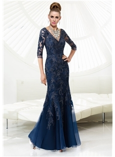 Elegant Lace Half Sleeves Column Short Satin Mother of The Bride  - Image 2