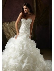 Elegant Mermaid Sweetheart Beaded Organza Chapel Wedding Dress Party Dress Custom-made