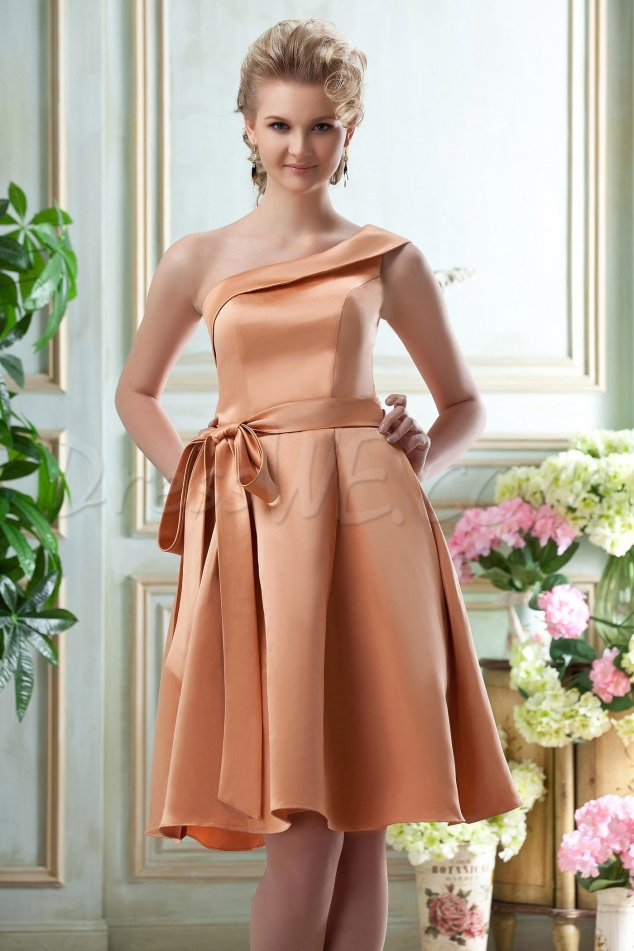 Elegant One-shoulder A-line Knee-length Bridesmaid Dress