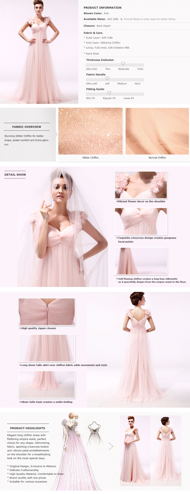 Elegant Pink Flower Design Tulle Evening Dress