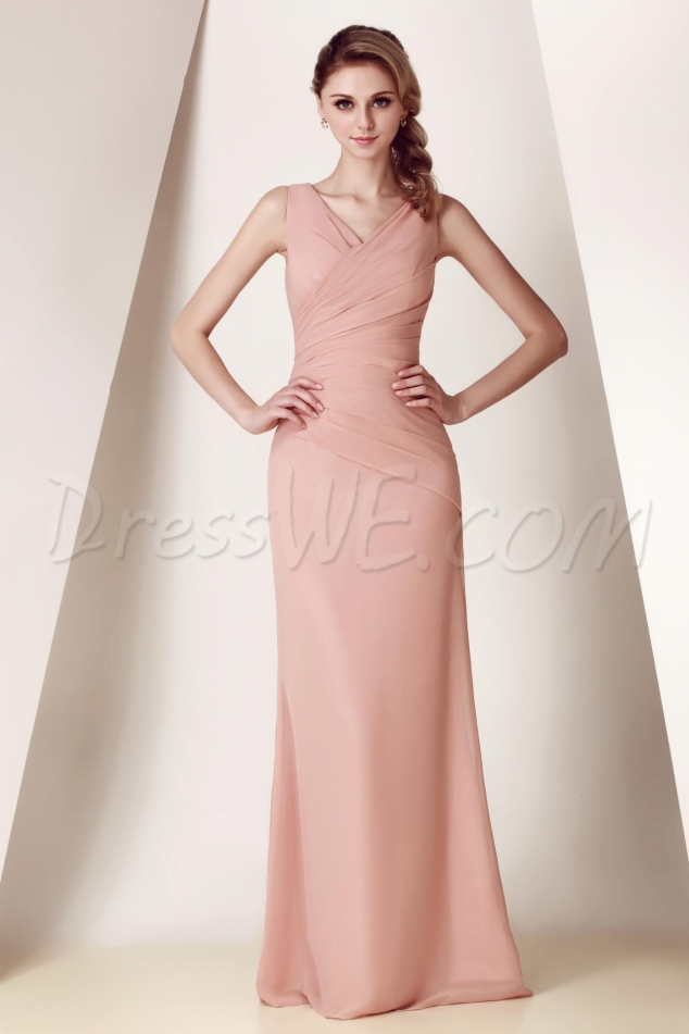 Elegant Ruched Sheath/Column V-Neck Floor-Length Dasha's Bridesmaid Dress