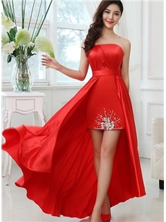 Elegant Sexy Column Asymmetry Strapless Beading Homecoming Dress